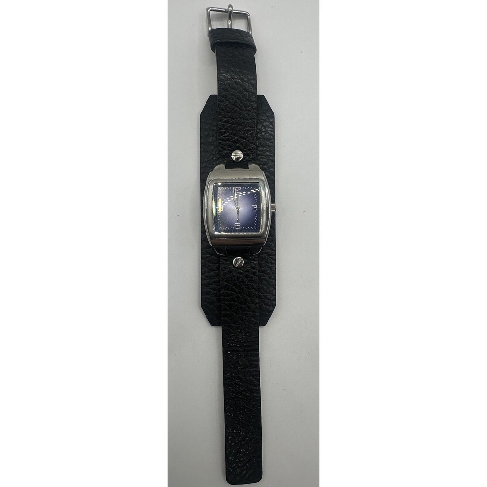 Relic Black Leather Cuff Watch with Blue Dial